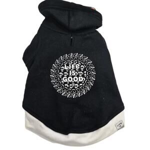LIFE IS GOOD Dog Hoodie Skulls SMALL Black White Fleece GOTHCORE PUNK NEW!